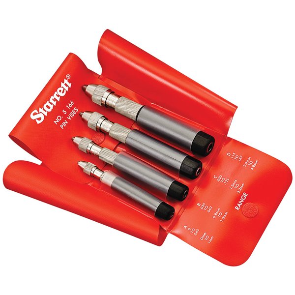 Starrett S166Z Pin Vises Set With Insulated Octagonal Handles 4 Pieces