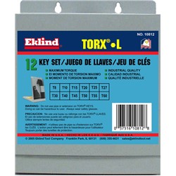12 pc Torx® L-Key Set T8-T60 Short Arm