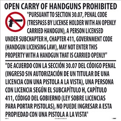 Texas Open Carry Handgun Law Sign